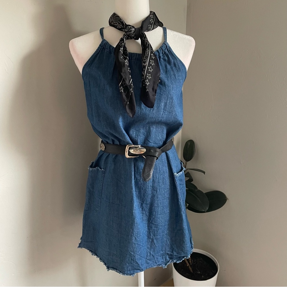 Blue Denim Mini Babydoll Dress with Pockets